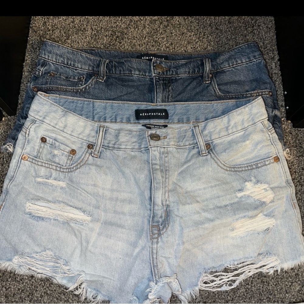 Aeropostale Women's Jean Shorts - Light and Dark Blue